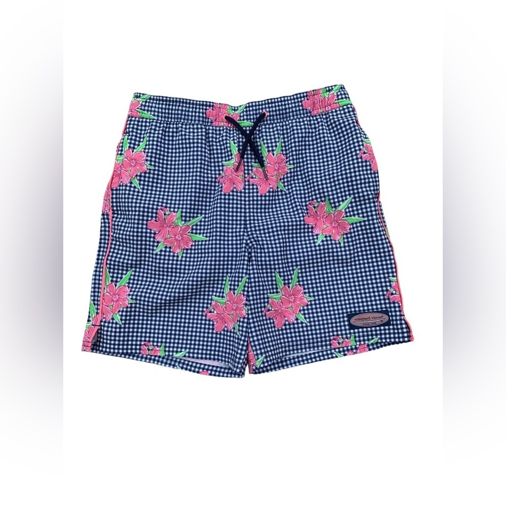 Vineyard Vines Size M, 12-14, Gingham Floral Swim Trunks